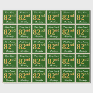 Elegant, Grönt, Faux Guld 82:a födelsedagen + Namn Presentpapper