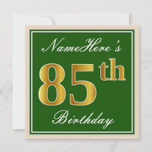 Elegant, Grönt, Faux Guld 85 Birthday + Namn Inbjudningar