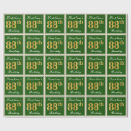 Elegant, Grönt, Faux Guld 88:e födelsedagen + Namn Presentpapper