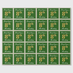 Elegant, Grönt, Faux Guld 8th Birday + Namn Presentpapper