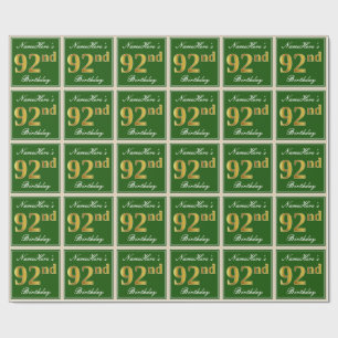 Elegant, Grönt, Faux Guld 92:a födelsedagen + Namn Presentpapper