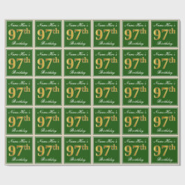 Elegant, Grönt, Faux Guld 97:e födelsedagen + Namn Presentpapper