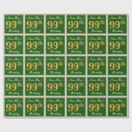 Elegant, Grönt, Faux Guld 99 Birthday + Namn Presentpapper