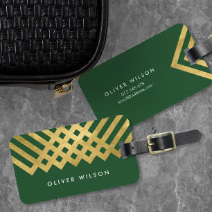Elegant Grönt Faux Guld Geometric Luggage Tag Bagagebricka