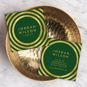 Elegant Grönt Faux Guld Round Linjer Geometric Fyrkantigt Visitkort
