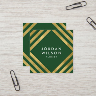 Elegant Grönt Faux Guld Square Linjer Geometric Fyrkantigt Visitkort