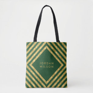 Elegant Grönt Faux Guld Square Linjer Geometric Tygkasse