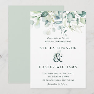 Elegant Grönt Foliage Ampersand Bröllop Inbjudningar