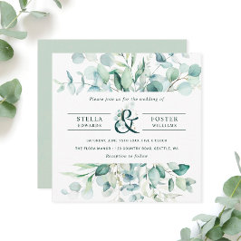 Elegant Grönt Foliage Ampersand Bröllop Square Inbjudningar