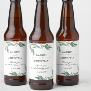 Elegant Grönt Foliage Bröllop Beer Flaska-etikett Ölflaska Etikett
