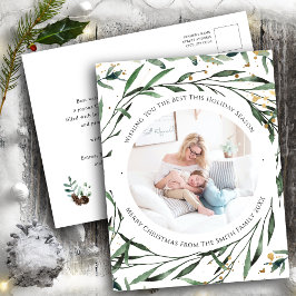 Elegant Grönt Foliage Guld Confetti Watercolor Helg Vykort