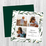 Elegant Grönt Foliage Guld Confetti Watercolor Julkort<br><div class="desc">Elegant Grönt Foliage Guld Confetti Watercolor Blommigt Minimalist Helgdag Card. Skicka helgdag varmt önskemål och hälsning till dina nära och kära med detta minimalistiska och moderna helgdag-kort. Ett vackert ram av mjuk grönt som målar vattenfärgen löv, omgivet av guld konetti flingor framför. Mitten har tre av dina favoritfoton i familjen...</div>