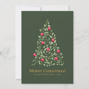 Elegant Grönt Foliage Träd God jul Julkort