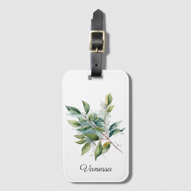 Elegant Grönt Foliage Watercolor, anpassningsbar Bagagebricka (Framsida vertikal)