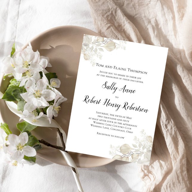 Elegant Grönt för botaniskt trädgårdsbruk Inbjudningar (Simple and elegant sage green and cream foliage wedding invitation.)