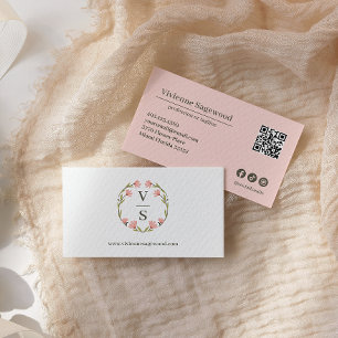 Elegant Grönt för Rosa av botanisk monogram Vapens Visitkort
