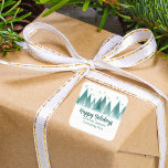Elegant Grönt Forest Anpassningsbar Company Glad h Fyrkantigt Klistermärke<br><div class="desc">En elegant träd och snöflingor över ditt manus i personlig Glad helg och ditt företag i vacker grönt under den snö-fyllda skogen. Ett modernt presenttillbehör för företaget med ditt anpassningsbar-meddelande på vackra,  festliga företagsdekaler för Client marknadsföring.</div>
