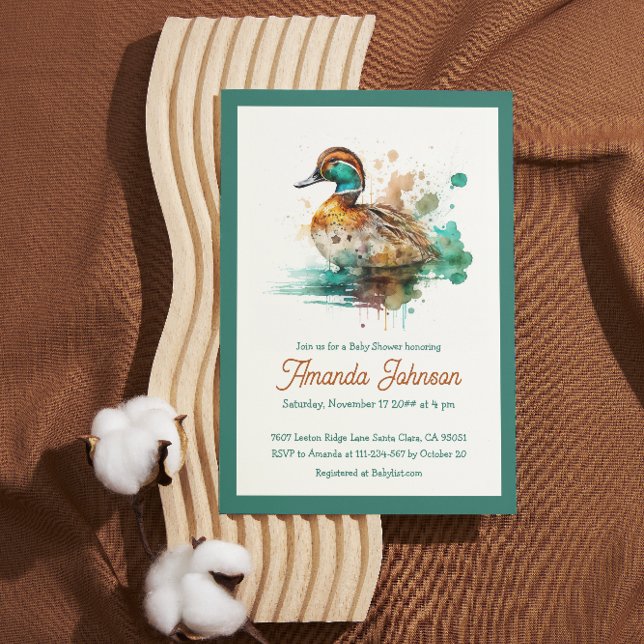 Elegant Grönt Framed Mallard Anka Baby Shower Inbjudningar (Skapare uppladdad)