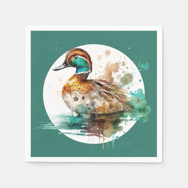 Elegant Grönt Framed Mallard Anka Baby Shower Pappersservett (Framsidan)