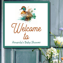 Elegant Grönt Framed Mallard Anka Baby Shower Perfect Poster