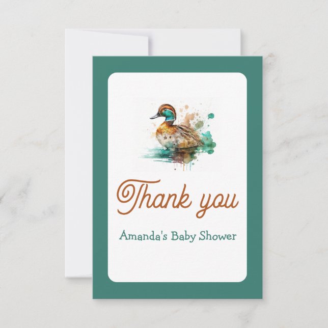 Elegant Grönt Framed Mallard Anka Baby Shower Tack Kort (Framsida)