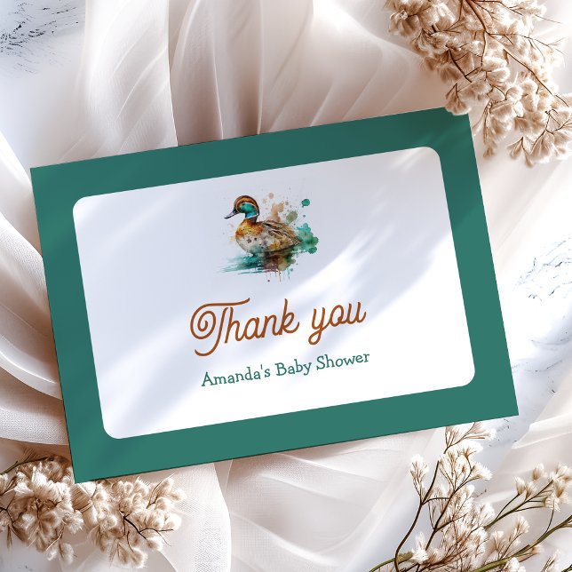 Elegant Grönt Framed Mallard Anka Baby Shower Tack Kort (Skapare uppladdad)