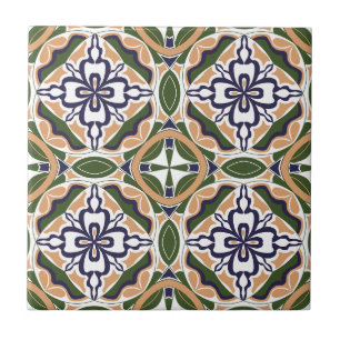 Elegant Grönt Geometrisk Blommigt Tile Mönster Kakelplatta