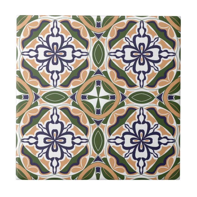 Elegant Grönt Geometrisk Blommigt Tile Mönster Kakelplatta (Framsidan)