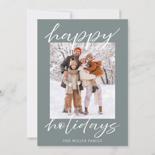 Elegant Grönt Glad helg fotokort jul Julkort (Framsida)