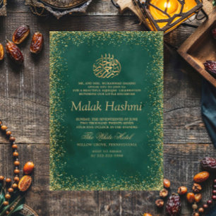 Elegant Grönt Gliter Baby Islamic Aqiqa Inbjudningar