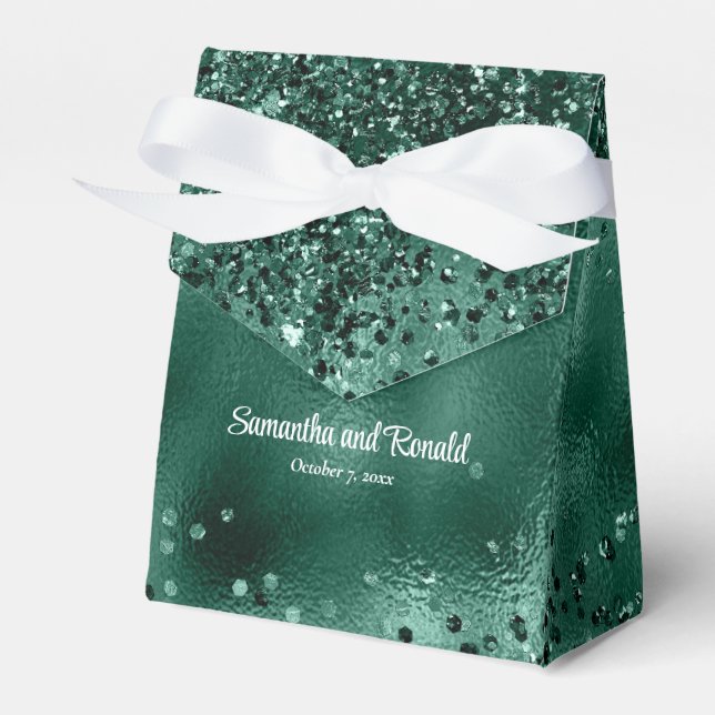Elegant Grönt Glitter & Foil Bröllop Presentaskar (Framsidan Sidan)