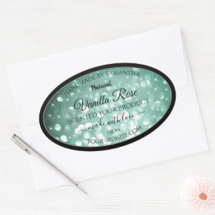 Elegant Grönt Glitter Gnistra Stars produktetikett Ovalt Klistermärke