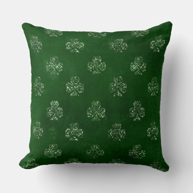 Elegant Grönt Glitter Irish Shamrock Klöver Kudde (Framsida)