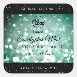 Elegant Grönt Gnistra Glitter Logotyp-produktetike Fyrkantigt Klistermärke