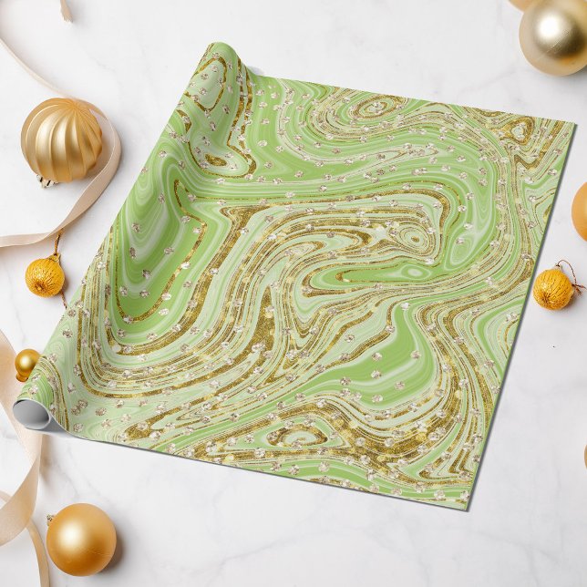 Elegant Grönt Gnistra Swirls Glitter Sequins Presentpapper (Skapare uppladdad)