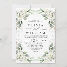 Elegant Grönt Golden Greenery Blommigt Bröllop Inbjudningar