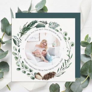 Elegant Grönt Gräs Bough Watercolor Blommigt Boug Julkort