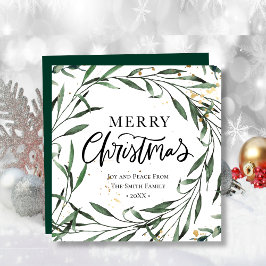 Elegant Grönt Gräs Foliage Guld Confetti Greenery Julkort