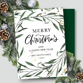 Elegant Grönt Gräs Foliage Guld Confetti Greenery Julkort