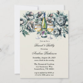 Elegant Grönt & Grått Bouquet Brunch och Bubly Inbjudningar