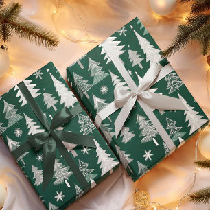 Elegant Grönt Grått Julgran Mönster Presentpapper