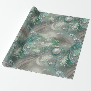 Elegant Grönt, Grått och vit Blommigt och ejeweled Presentpapper