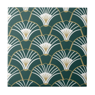 Elegant grönt guld art deco mönster kakelplatta
