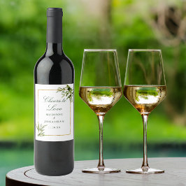 Elegant Grönt Guld Botanical Cheers Personligt brö Vinflaska Etikett