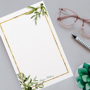 Elegant Grönt Guld Botaniska Löv Monogram Brevpapper