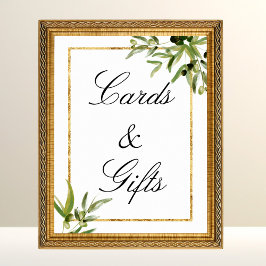 Elegant Grönt Guld botaniska vinkort och gåvor Poster