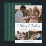 Elegant Grönt Guld Calligraphy Photo Collage Julkort<br><div class="desc">Anpassningsbar grönt och guld fotokort med helgdag på framsidan och grönt och guld mönster på baksidan. Anpassa enkelt det här helgdag till eleganten med dina foton och familjen namn. Fler alternativ för färg finns tillgängliga.</div>