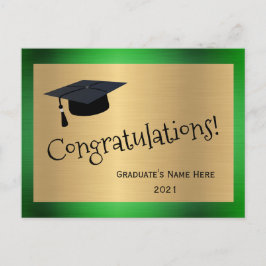 Elegant Grönt Guld Cap Grattis Studenten Vykort