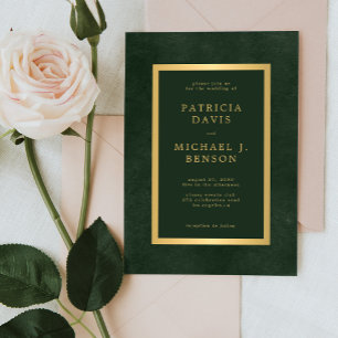 Elegant grönt guld enkel typografi bröllop inbjudningar
