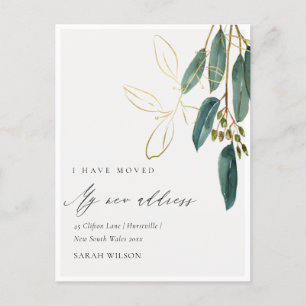 Elegant Grönt Guld Eucalyptus Gren I har Flyttat Vykort